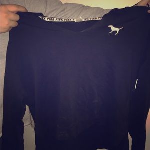 BLACK pink sweater hoodie crop top